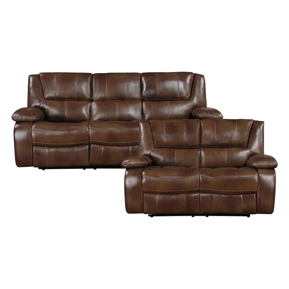 Dimitri 86.5 in. W. Pillow Top Arm Leather Rectangle 2-Piece Manual Reclini