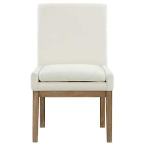 Aubrey Brown Frame with Eggshell Polyester Upholstered Arm Chair (Set of 2)