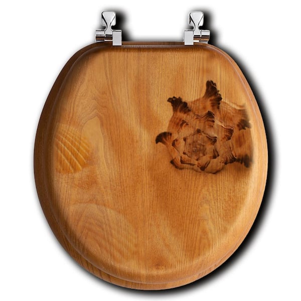 Unbranded Shells in the Sand Round Closed Front Toilet Seat in Oak Brown