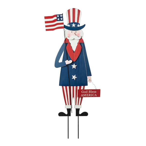 Glitzhome 36 in. H Wooden Patriotic Uncle Sam Yard Stake or Wall Decor or Porch Decor (KD, Three Function)