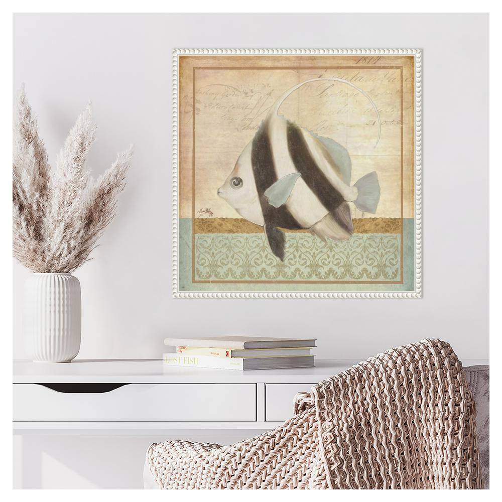 Vintage Nautical Fish Print on Beaded Canvas Frame
