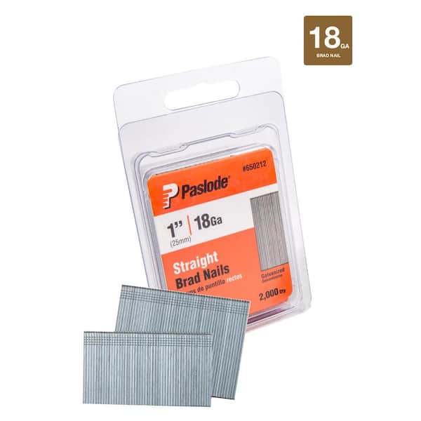 Paslode 1 in. x 18Gauge Galvanized Straight Finish Nail (2,000Pack) 650212 The Home Depot