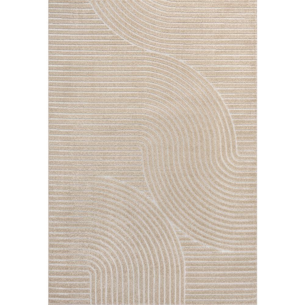 Beige and Cream Geometric High-Low Indoor/Outdoor Area Rug 5 x 8