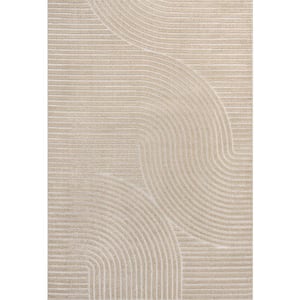 Hallie High-Low Minimalist Curve Geometric Beige/Cream 8 ft. x 10 ft. Indoor/Outdoor Area Rug