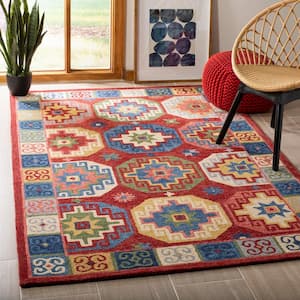 Aspen Red/Blue Doormat 2 ft. x 4 ft. Border Geometric Emblems Area Rug