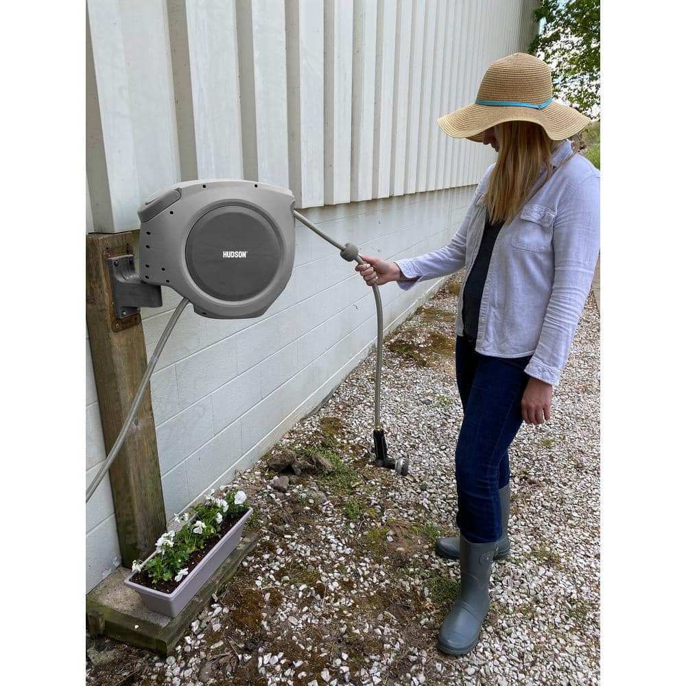Hudson Gray Retractable 50 ft. Hose Reel with 9-Pattern Nozzle