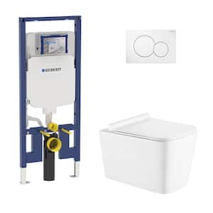 2-Piece 0.8/1.6 GPF Dual Flush Baxter Square Toilet in White with 2 x 4 Concealed Tank and Plate, Seat Included