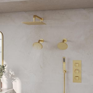 ZenithRain Shower System 8-Spray 12&6 in. Dual Wall Mount Fixed and Handheld Shower Head 2.5 GPM in Brushed Gold