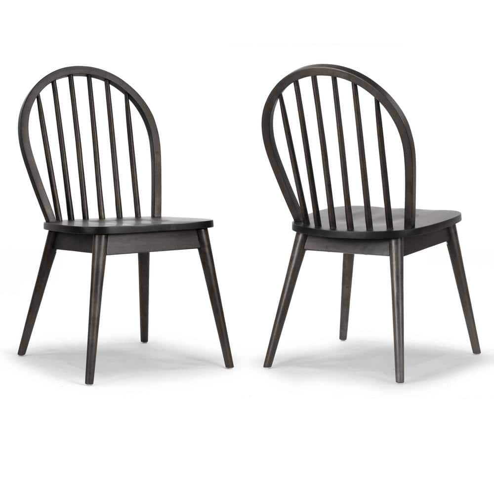 Glamour Home Astra Black Solid Wood Chair with Windsor Back (Set of 2