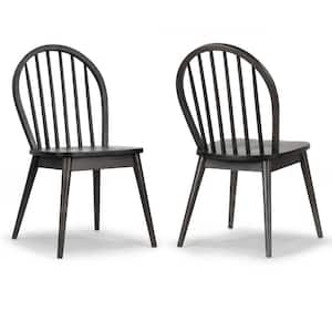 Astra Black Solid Wood Chair with Windsor Back (Set of 2)