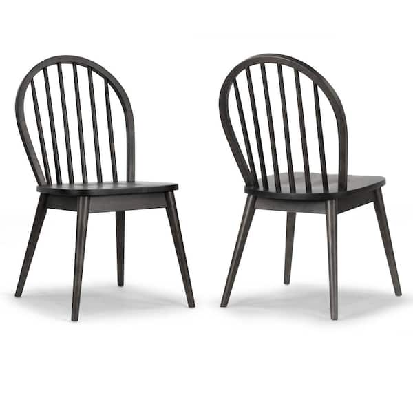 Glamour Home Astra Black Solid Wood Chair with Windsor Back (Set of 2)