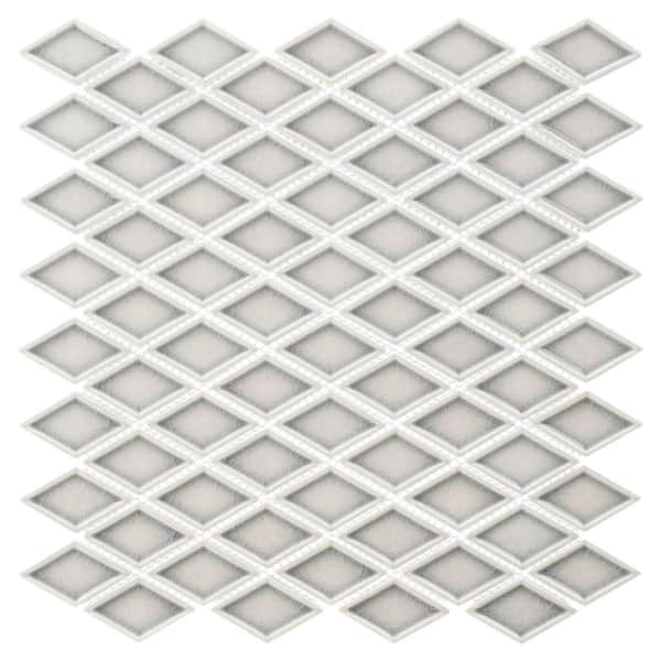 ANDOVA Auvene Kerre Grey 12 in. x 11 in. Diamond Upcycled Polished Glass Mosaic Wall Tile Sample