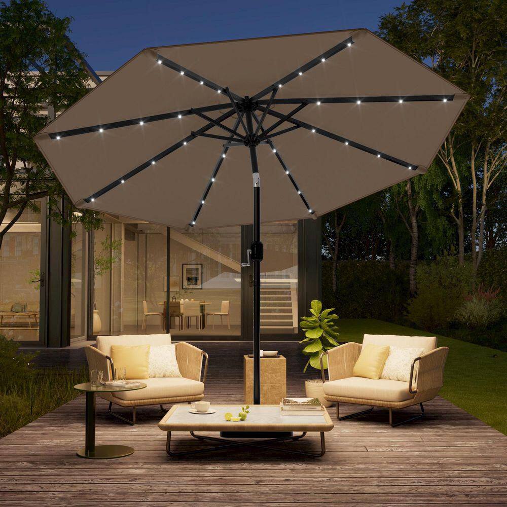 10 ft. Steel Solar-Powered Round Outdoor Market Patio Umbrella with Crank in Taupe price history on PriceWatchPro