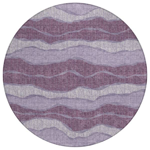 Chantille Machine Washable Indoor/Outdoor Abstract ACN2849 Lilac 8 ft. x 8 ft. Round Rug