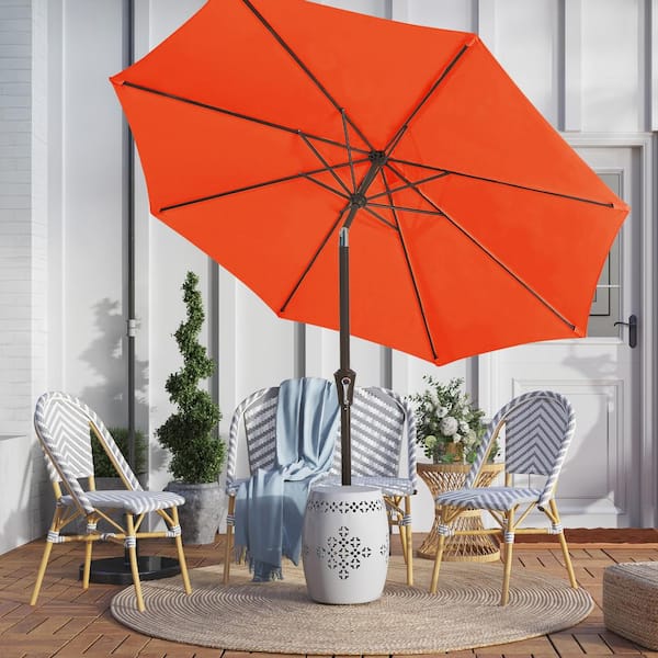JEAREY 9 ft. Outdoor Market Patio Umbrella with Hand Crank Lift in Pumpkin