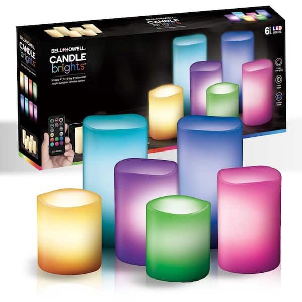 Candle Brights Ivory Battery Powered LED Multi-Color Changing Night Light Candle Light with Remote 6-Pack
