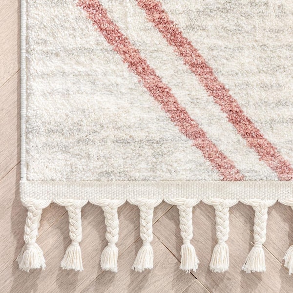 Buy Arbor Stripe Tassel Cotton Tufted Rug Grey & Ivory