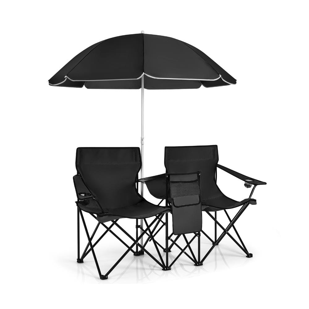 Portable Folding Double Picnic Chair with Adjustable Umbrella Mini Table Cooler Bag and Cup Holders - Black price history on PriceWatchPro