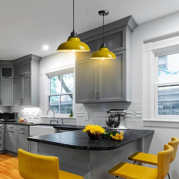 CLAXY 12 in. Yellow Metal Farmhouse Adjustable Pendant Light SH