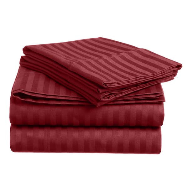 Home Sweet Home 1800-Luxurious Hotel Extra Soft Deep Pocket Stripe Microfiber Sheet Set (Twin, Burgundy)