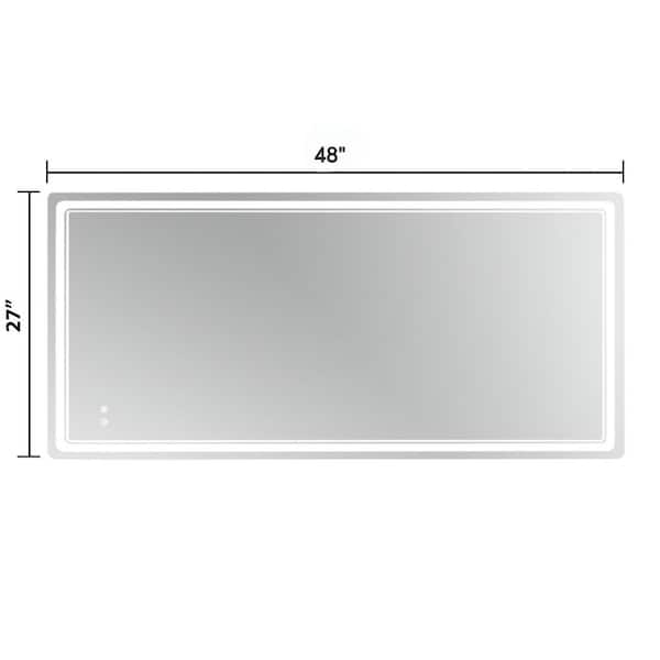 27 in. W x 48 in. H Rectangle Framless Large Mirror with LED Lights