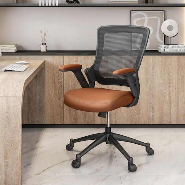 TECHNI MOBILI 25 in. Width Big and Tall Brown Faux Leather Task Chair with Adjustable Height