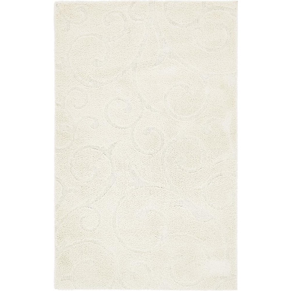 Unique Loom Floral Shag Carved Ivory 5' 0 x 8' 0 Area Rug