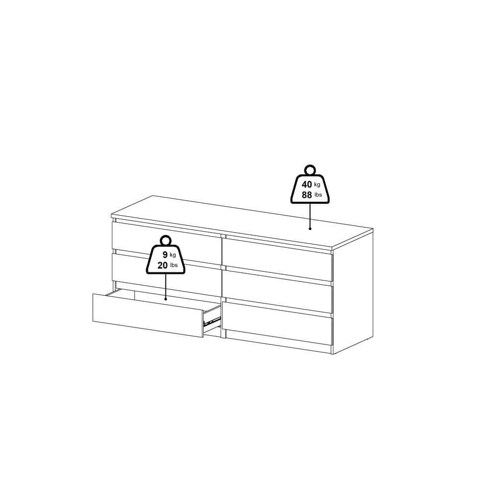Sleek White High Gloss 6-Drawer Modern Double Dresser