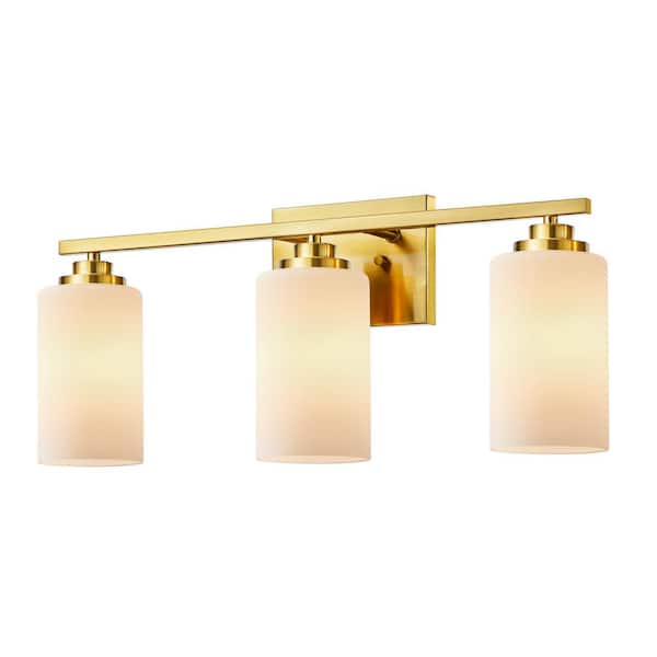 22 in. 3-Light Antique Brass Vanity Light with Frosted Glass Shade