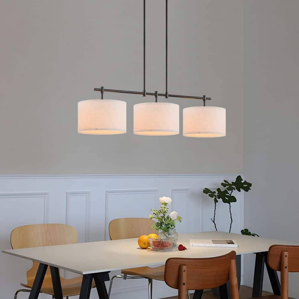 TinHon 3-Light Black Kitchen Island Pendant Light with White Linen