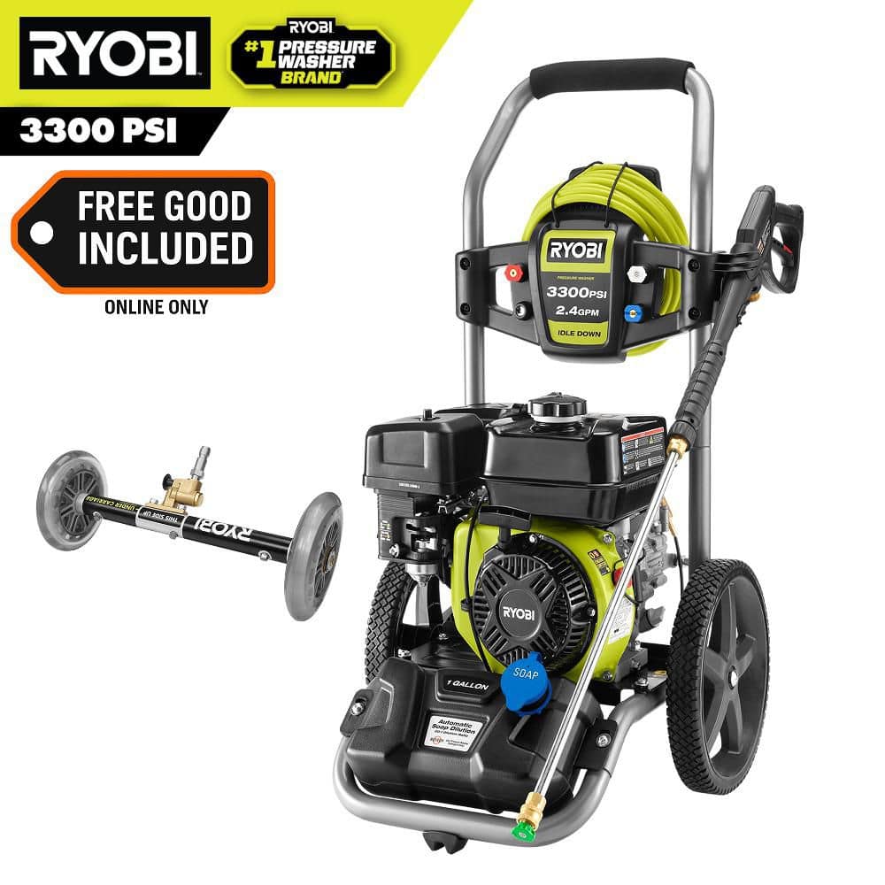 RYOBI 3300 PSI 2.4 GPM Cold Water Gas Pressure Washer with 212cc Engine and Water Broom (RY80589-RY31211)