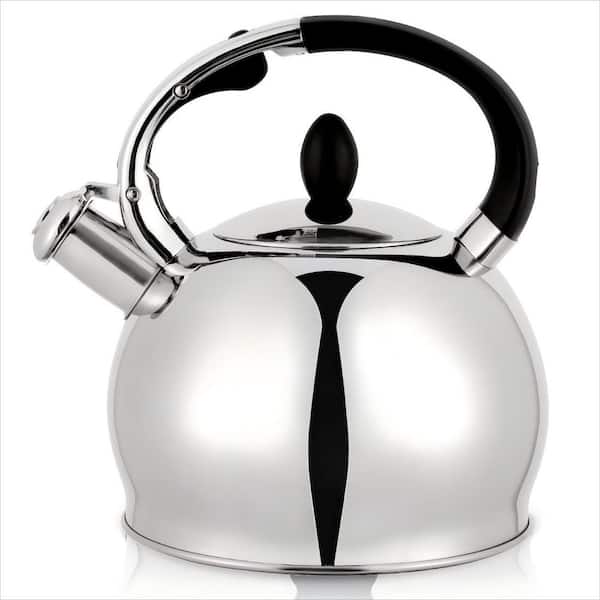 10-Cup Stove Top Whistling Tea Kettle with Cool Touch Ergonomic Handle, Stainless Steel Teakettle Teapot, Silver