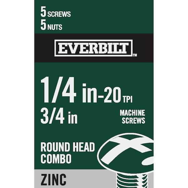 Everbilt 1/4 in.-20 x 3/4 in. Zinc Plated Combo Round Head Machine Screw (5-Pack)
