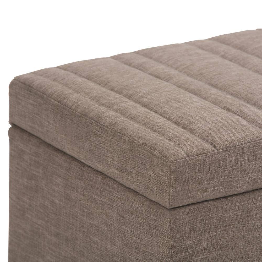 Fawn Brown Linen Rectangular Storage Ottoman Bench