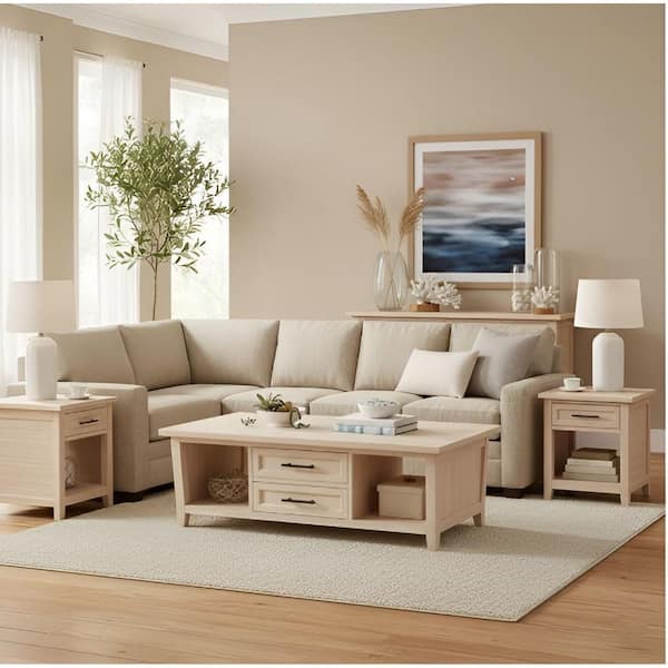 Sanibel 52 in Unfinished Rectangle Solid Wood Coffee Table with Storage