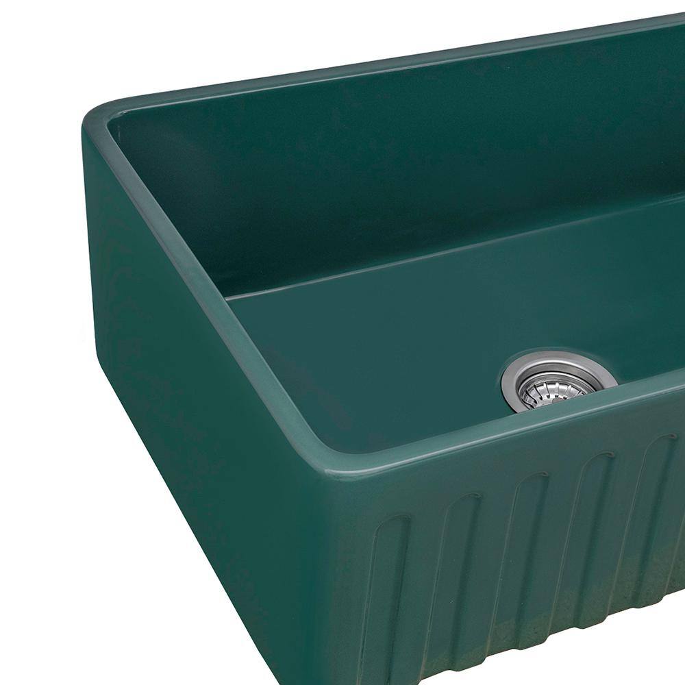 Emerald Green Fireclay Reversible Farmhouse Apron-Front Kitchen Sink
