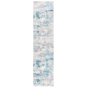Amalfi Cream/Turquoise 2 ft. x 8 ft. Abstract Distressed Runner Rug