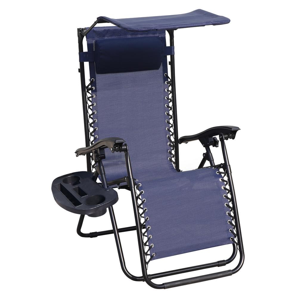 Navy Blue Metal Combo Design Chair Outdoor Rocking Chair with Pillow, Cup P