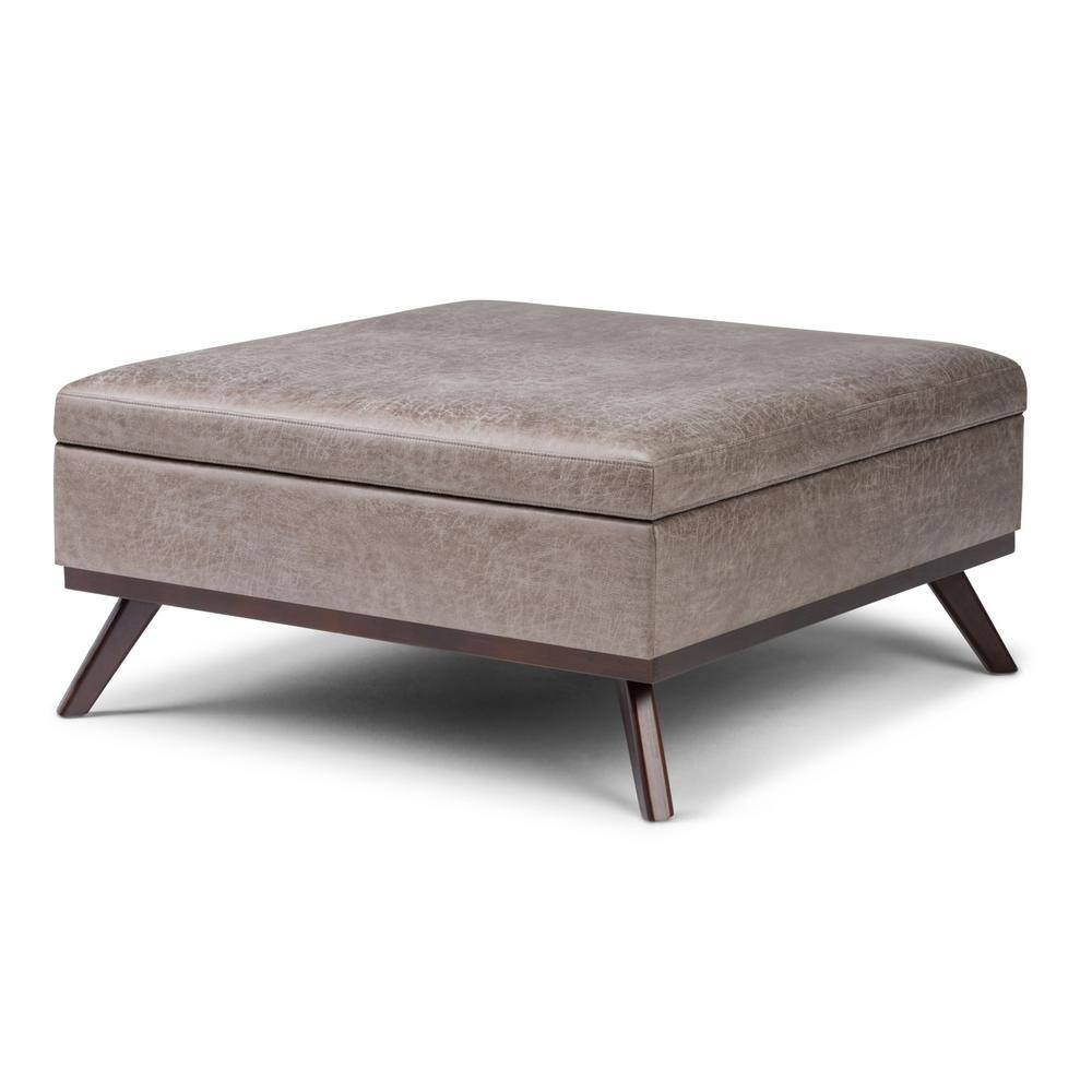 Owen 36" Distressed Grey Taupe Faux Leather Storage Ottoman