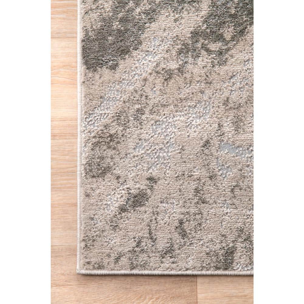 Silver Abstract Rectangular Synthetic Easy Care Rug 2' x 3'