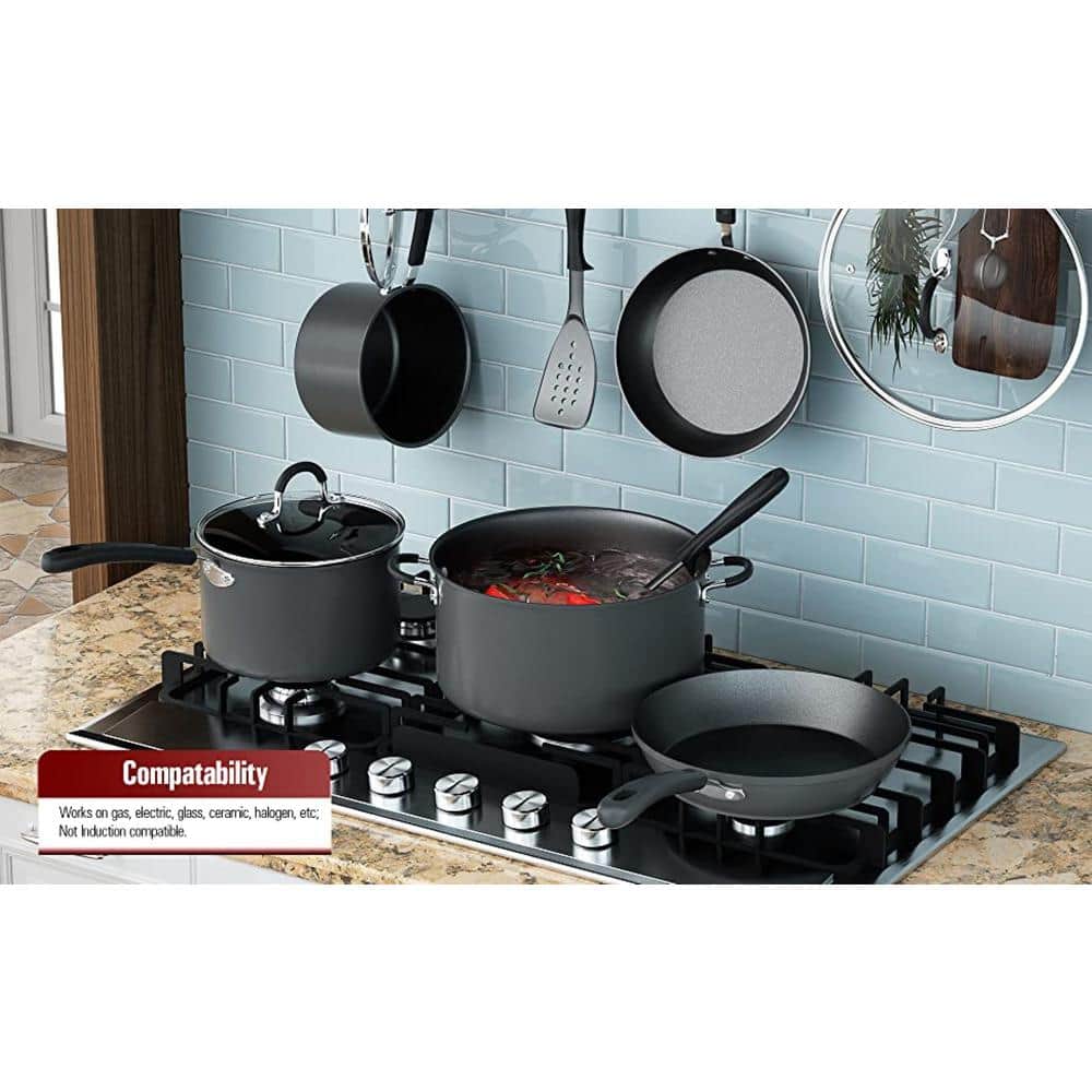 10-Piece Black Aluminum Nonstick Cookware Set with Stay-Cool Handles
