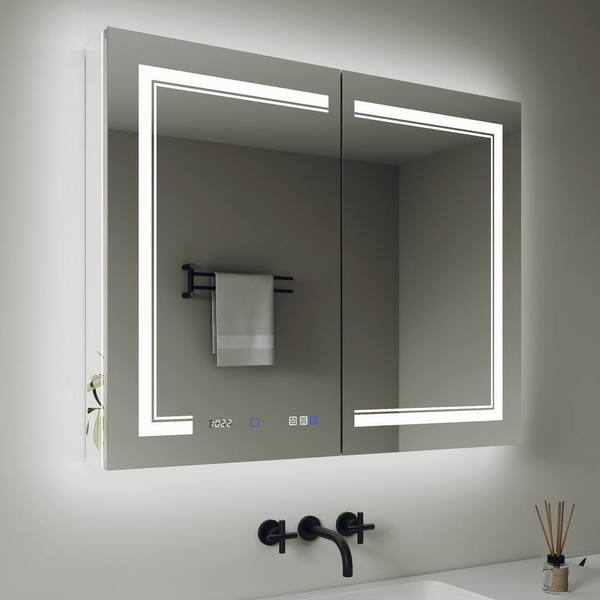 GroGro Delux2 40 in. W x 32 in. H Rectangular Recessed/Surface Mount Medicine Cabinet with Mirror, Backlit and Front Light