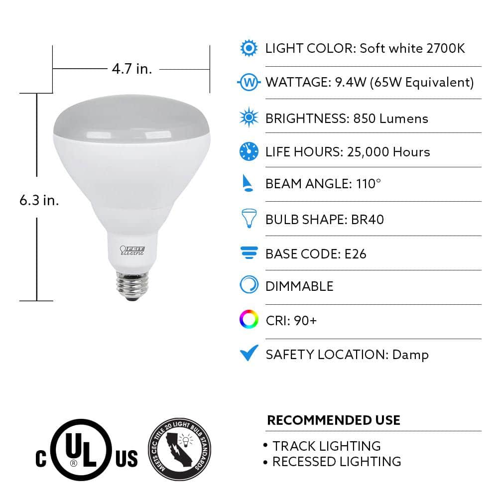 Feit Electric Soft White Dimmable LED Flood Light Bulbs 2-Pack