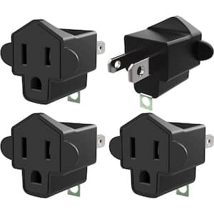 15 Amp Grounded 3-to-2 Prong Adapter with Fireproof, Black (4-Pack)