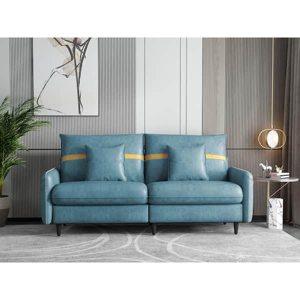 Harveys Sky Blue Leather Sofa Baci Living Room