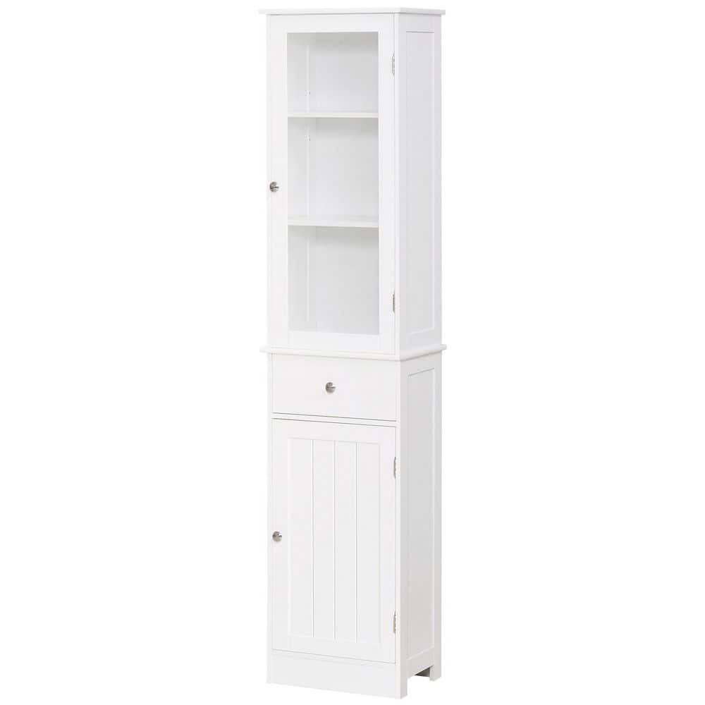 White Wood Pantry Organizer Tall Storage Cabinet with Doors and Drawer