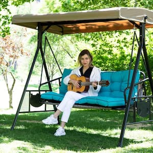 55 x 40 in Outdoor Swing Cushions, 3 Seat Porch Swing Cushion Replacement with Backrest, Waterproof Swing Cushions