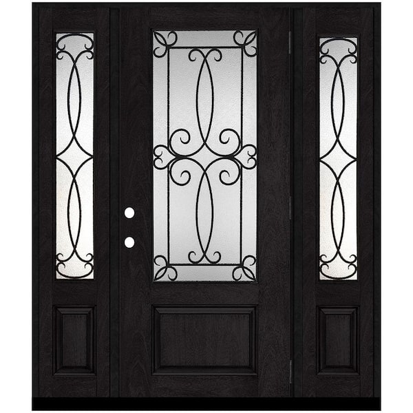 Steves & Sons Regency 68 in. x 80 in. Georgian Decorative Glass LHOS 3/4Lite Onyx Mahogany Fiberglass Prehung Front Door w/Dbl14in.SL
