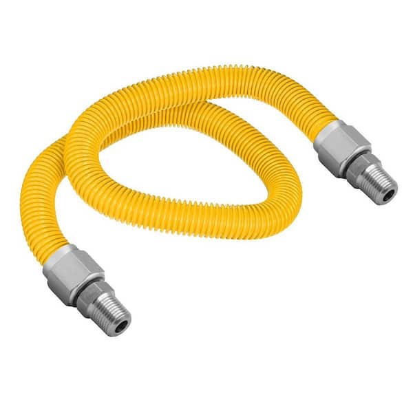 48 in. Gas Connector with Fittings, Yellow Coated Gas Connector, 1/2 in. OD, 3/8 in. MIP x 3/8 in. MIP Connection