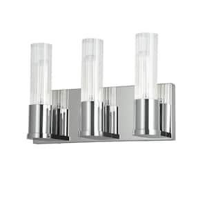 Tube 12.75 in. 3 Light Polished Chrome Vanity Light with Clear Glass Shade